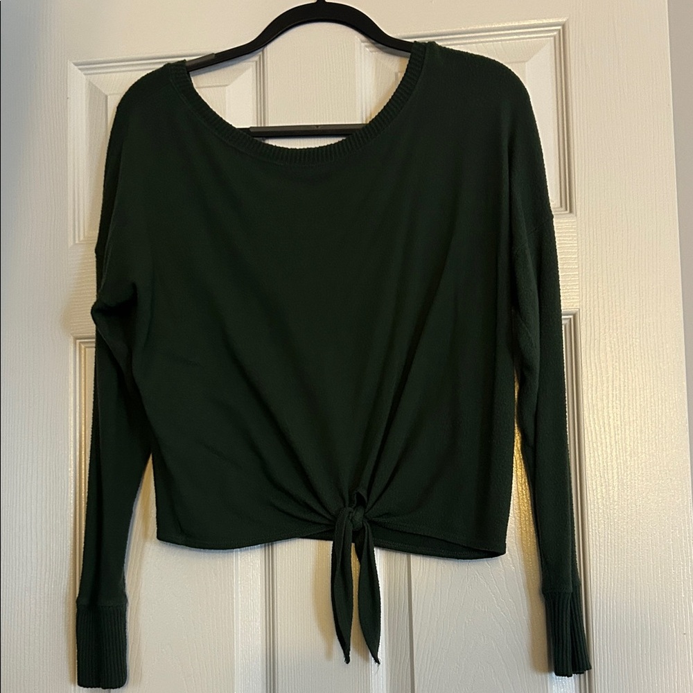 Abercrombie & Fitch Forest Green Tie-Front Long Sleeve Top